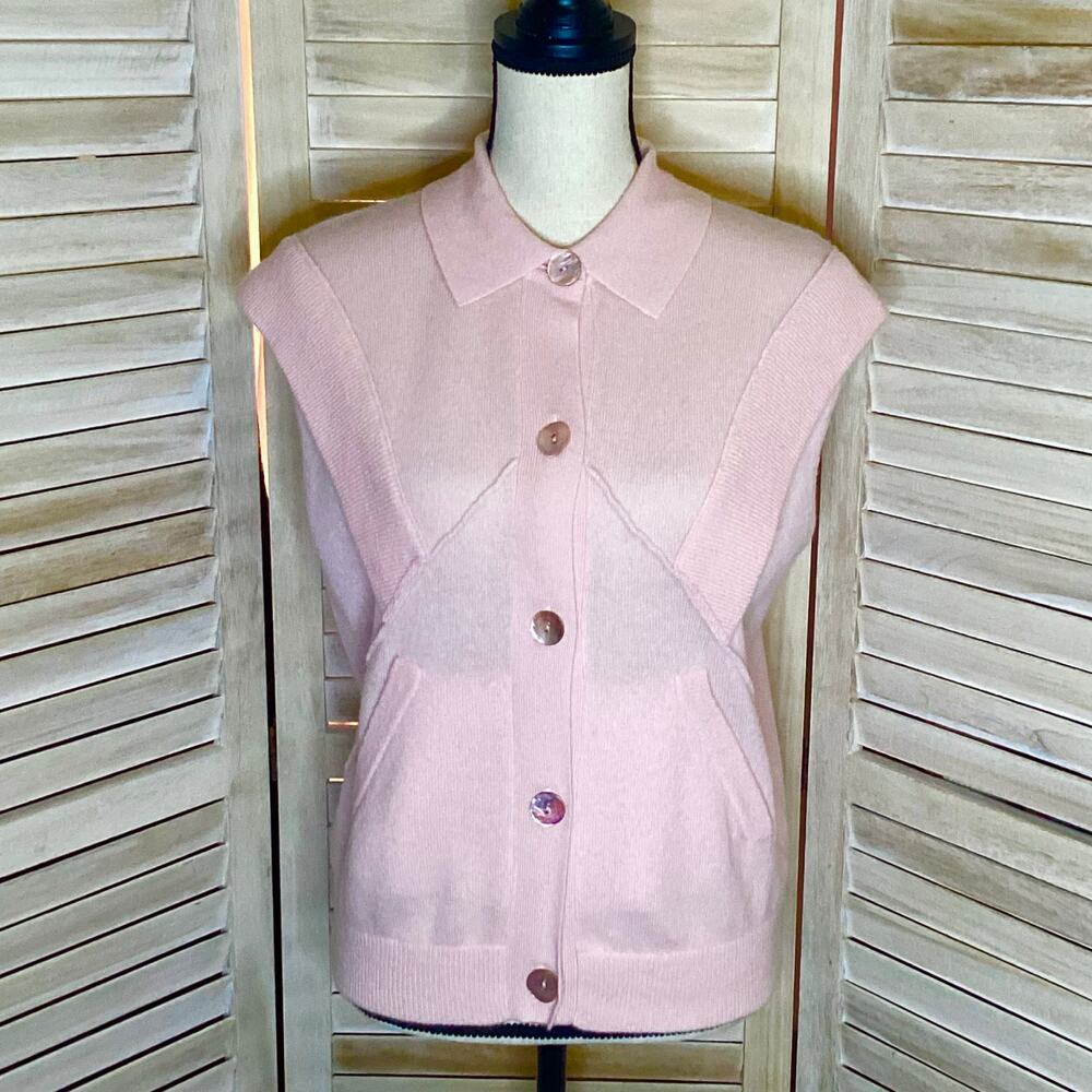 Crush Cashmere Ballet Pink 100% Cashmere Collared Sweater Vest 1 S
